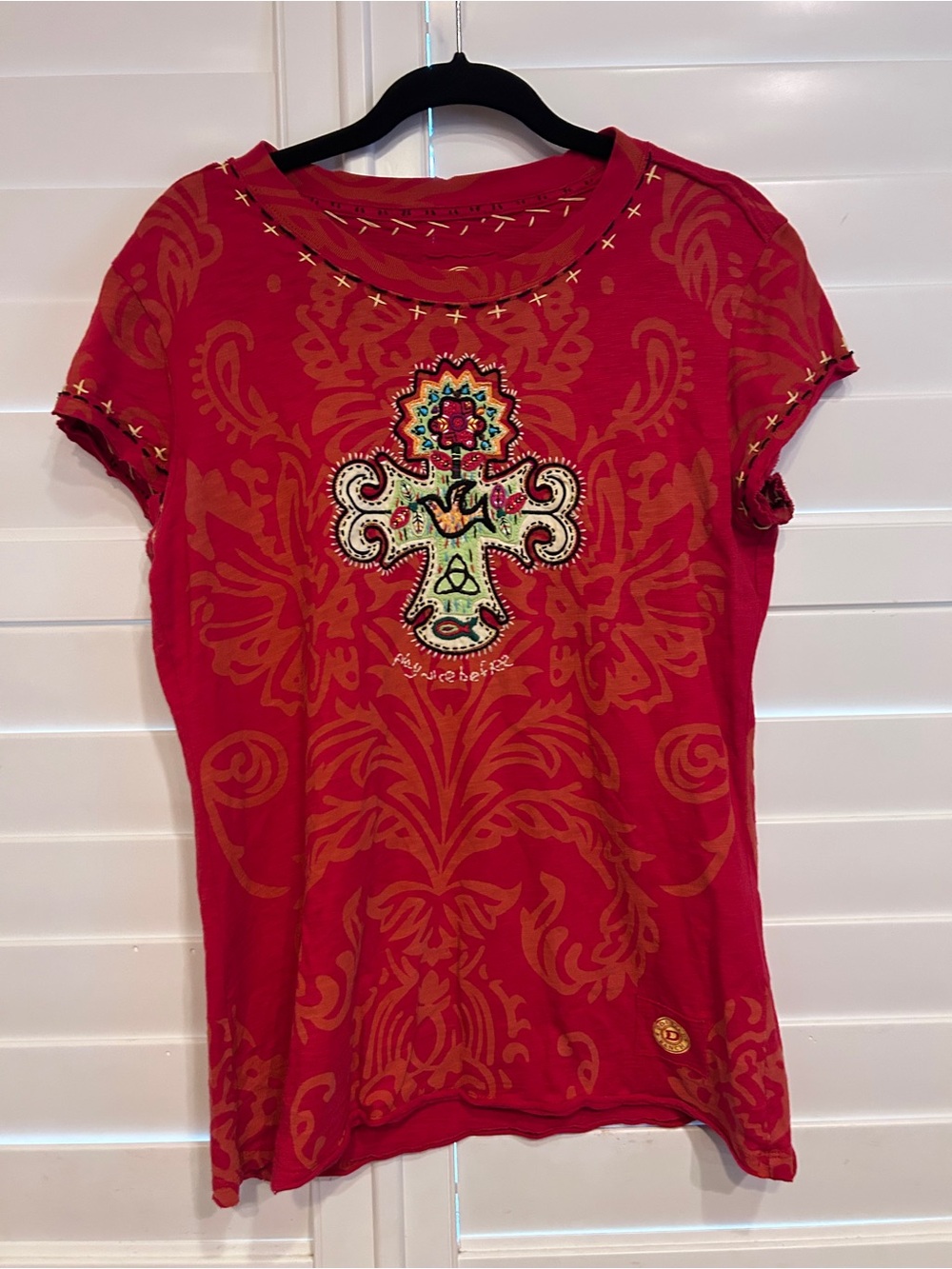 Double D Ranch Red Short Sleeve Embellished Cross Tee